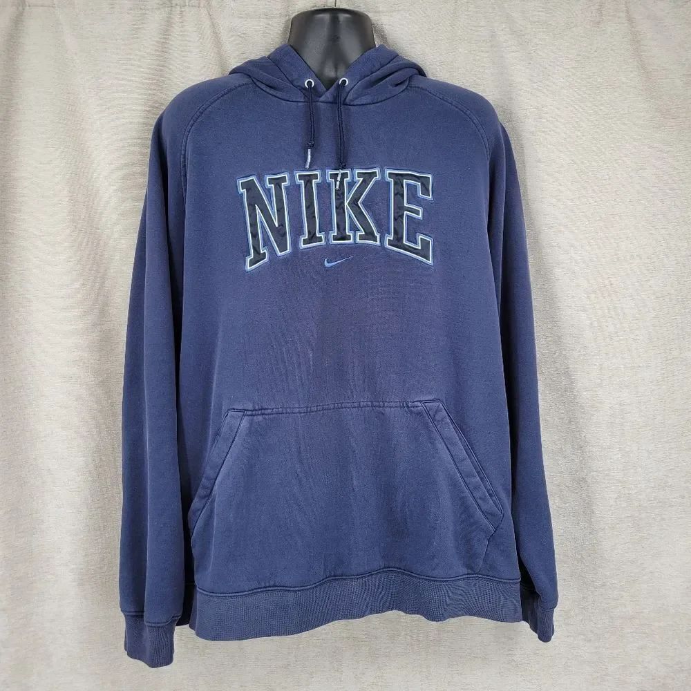 Nike Y2K Spellout Men's Blue Hoodie Sweatshirt XXL Gray Tag Center Swoosh Check